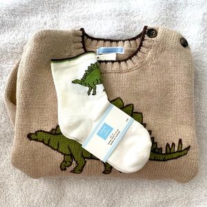 Janie and Jack Stegosaurus Sweater + Sock Set. NWT. Size 4/Toddler Shoe 7-9